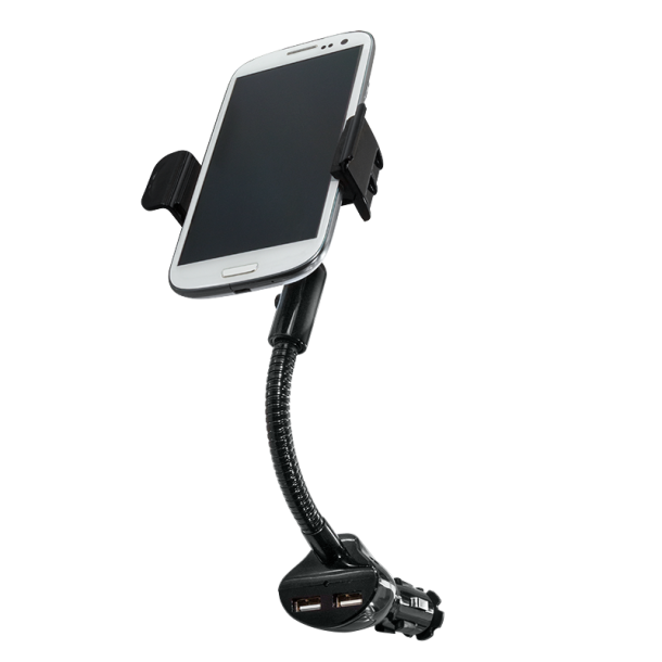 Smartphone car holder and charger with 2 USB Ports, 15.5W