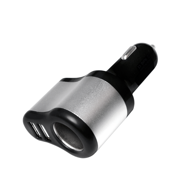 USB car charger, 2x USB ports + 1x cigarette cocket, 150W