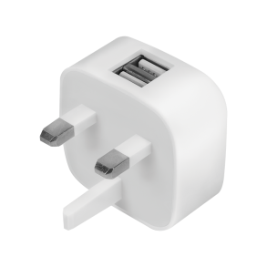 UK Plug USB power socket adapter, 2x USB ports, 10.5W, white