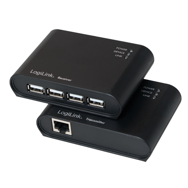 USB 2.0 extender with built-in 4-port USB 2.0 hub and power