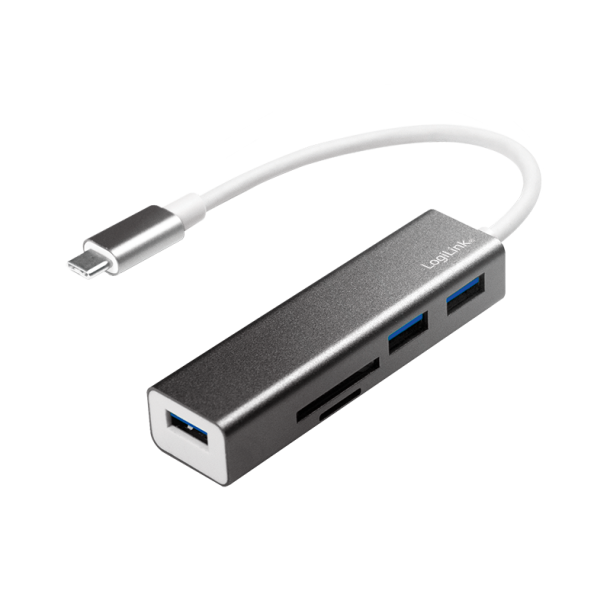 USB 3.2 Gen 1x1 USB-C 3-port hub, with card reader