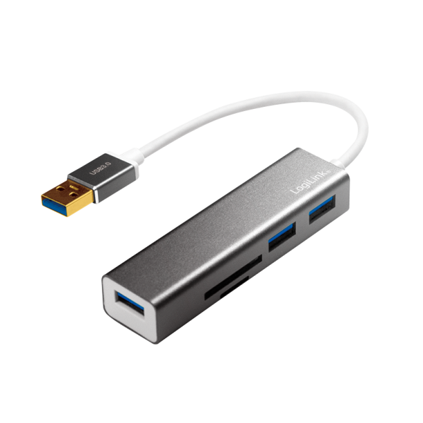 USB 3.0, 3-port hub, with card reader