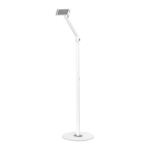 Floor stand for mobile devices, tiltable, rotatable and swiveling