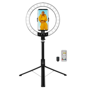 Smartphone ring light with selfie stick tripod, remote shutter,  25 cm