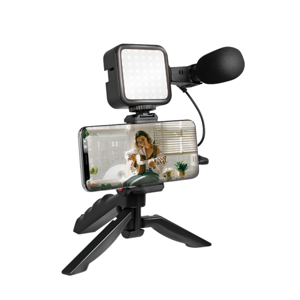 Vlogger Kit with LED Light, microphone + tripod, for 4.7-7