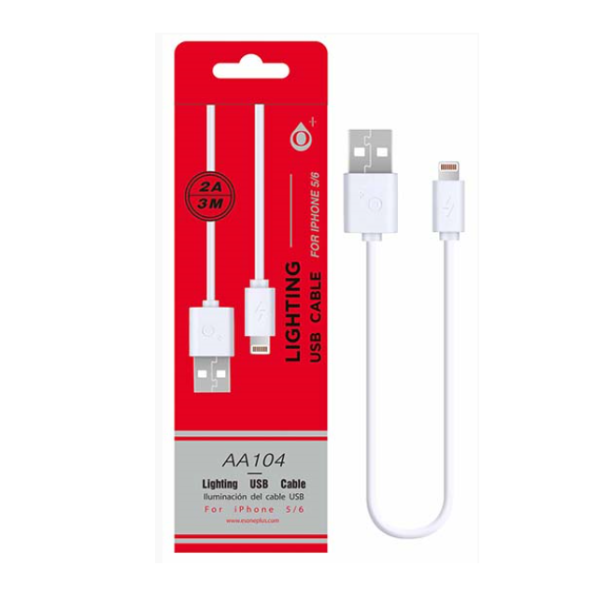 OnePlus kabel til iPhone 5/6 2 Amp - Hvid - 3 M