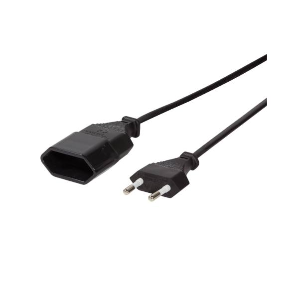 Power cord extension, Euro male to Euro female, 2m, black