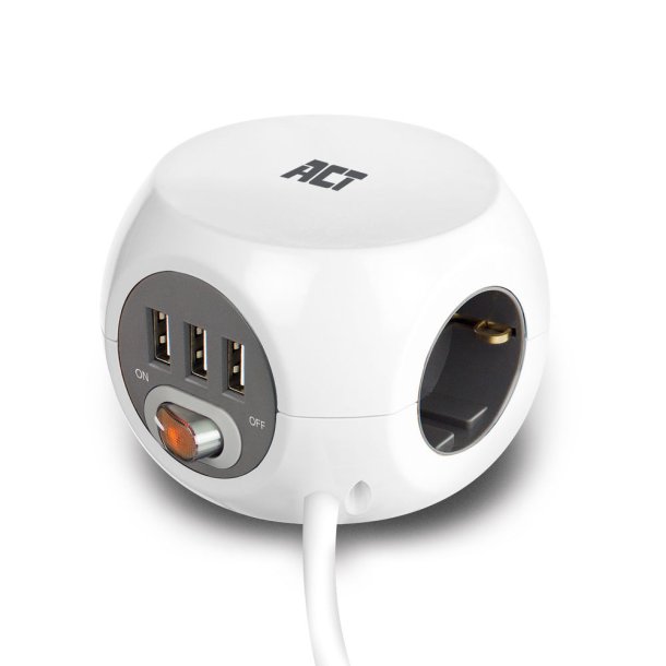 ACT Power socket cube (PDU) with 3 sockets type F, 3 USB-A ports, 1.5m