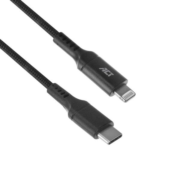 ACT USB 2.0 charging/data cable C male - Lightning male 1 meter, nylon, MFI certified