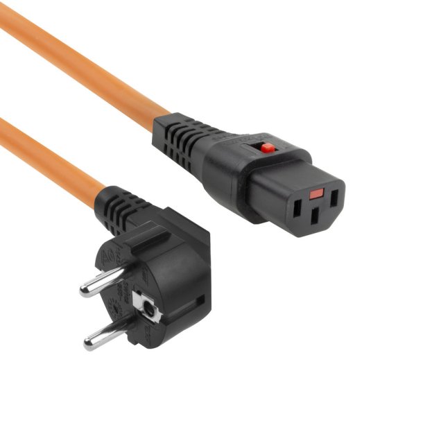 ACT Powercord CEE 7/7 male (angled) - C13 IEC Lock orange 2 m, EL247S