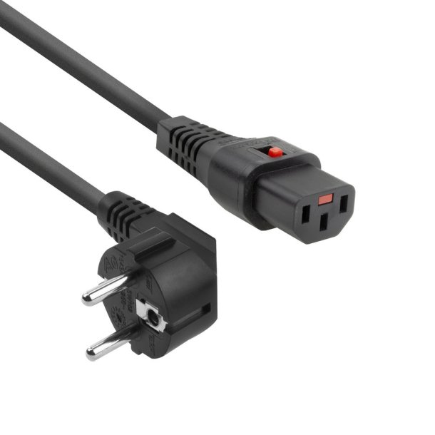 ACT Powercord CEE 7/7 male (angled) - C13 IEC Lock black 2 m, EL182S