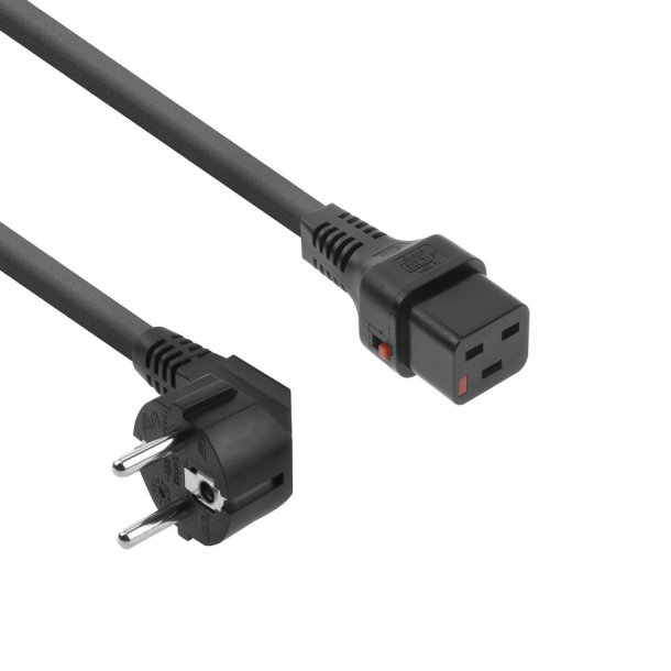 ACT Powercord CEE 7/7 male (angled) - C19 IEC Lock black 2 m, EL262S