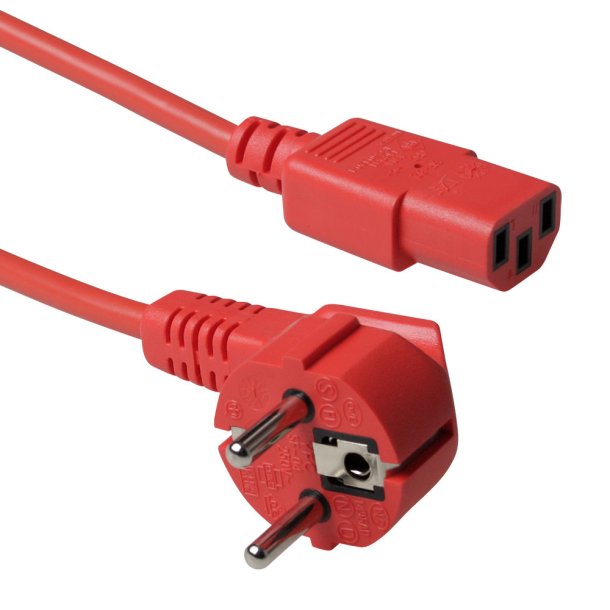 ACT Powercord mains connector CEE 7/7 male (angled) - C13 red 0.6 m