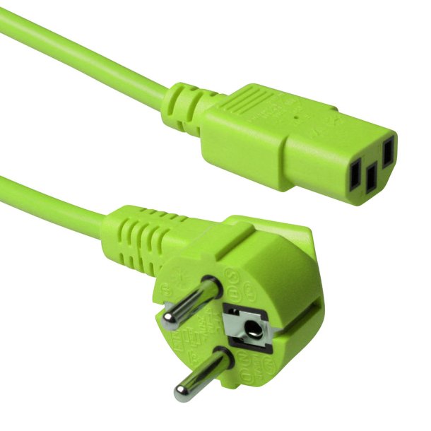 ACT Powercord mains connector CEE 7/7 male (angled) - C13 green 1.8 m