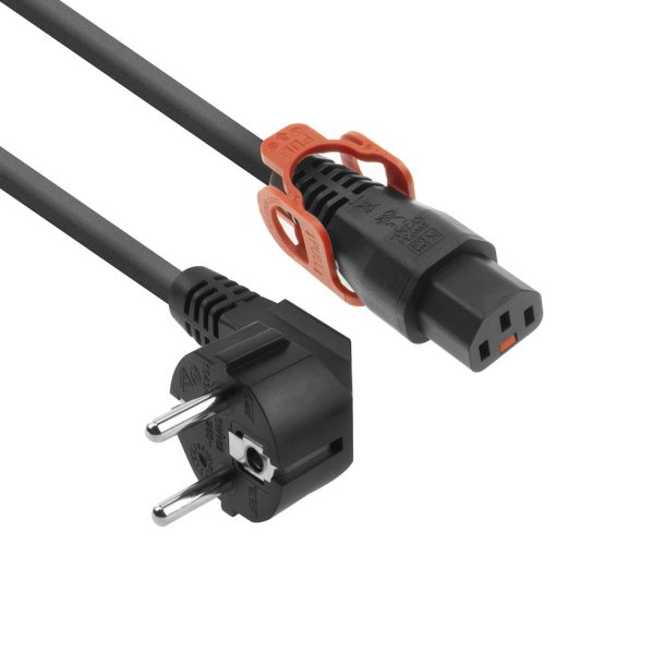 ACT Powercord CEE 7/7 male (angled) - C13 IEC Lock+ black 1 m, EL341S