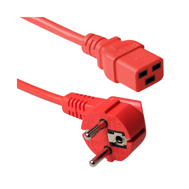 ACT Powercord mains connector CEE 7/7 male (angled) - C19 red 3 m