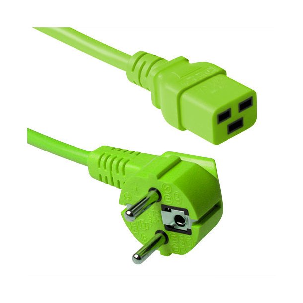 ACT Powercord mains connector CEE 7/7 male (angled) - C19 green 0.6 m