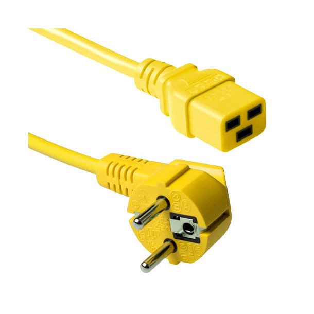 ACT Powercord mains connector CEE 7/7 male (angled) - C19 yellow 0.6 m