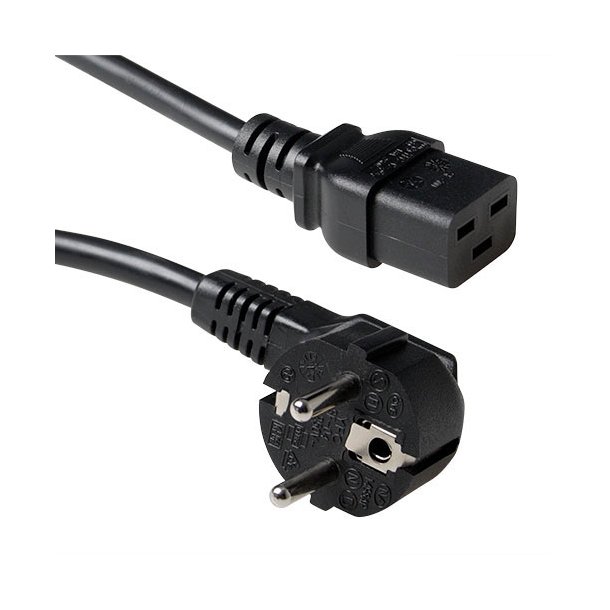 ACT Powercord mains connector CEE 7/7 male (angled) - C19 black 0.6 m