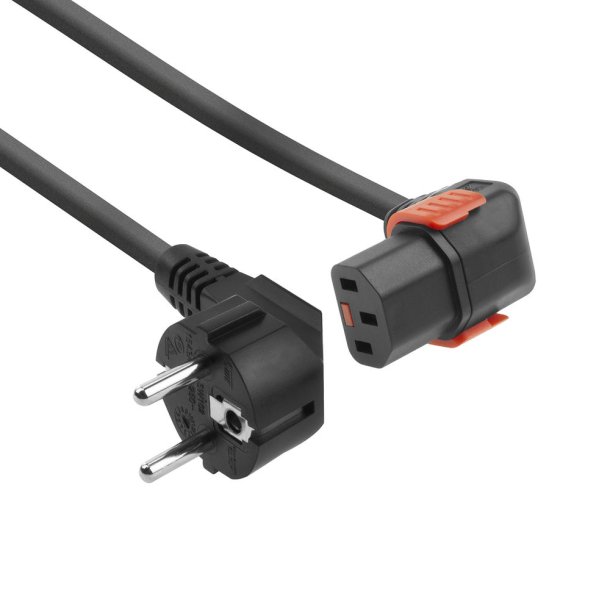 ACT Powercord CEE 7/7 male (angled) - C13 IEC Lock (down angled) black 2 m, EL453S