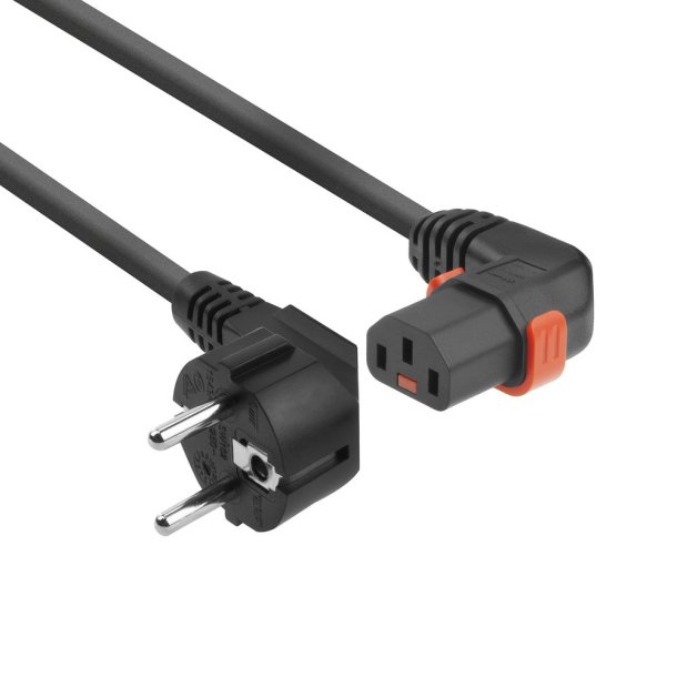 ACT Powercord CEE 7/7 male (angled) - C13 IEC Lock (right angled) black 1 m, EL446S