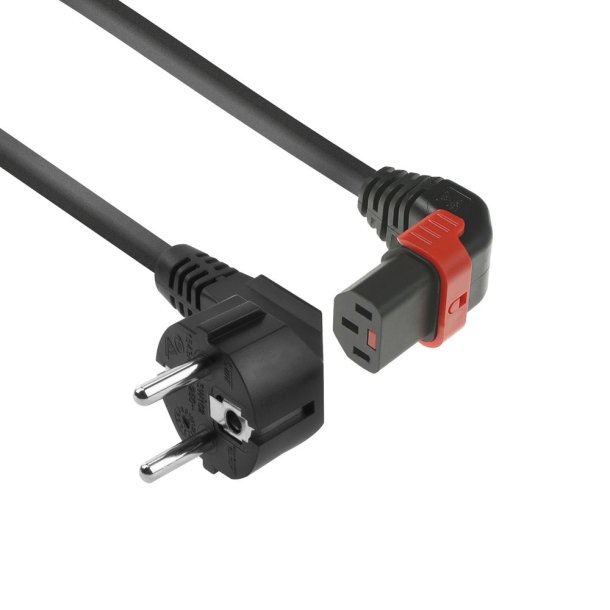 ACT Powercord CEE 7/7 male (angled) - C13 IEC Lock (up angled) black 2 m, EL452S