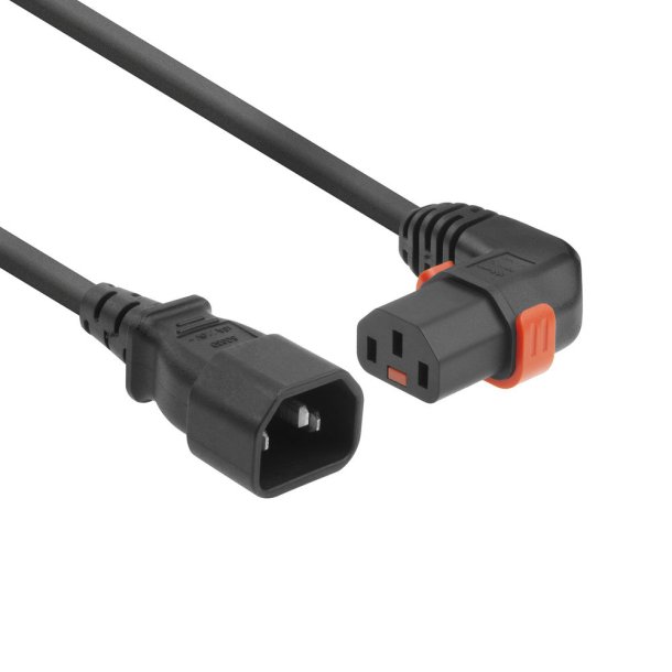 ACT Powercord C14 - C13 IEC Lock (right angled) black 1 m, PC2041