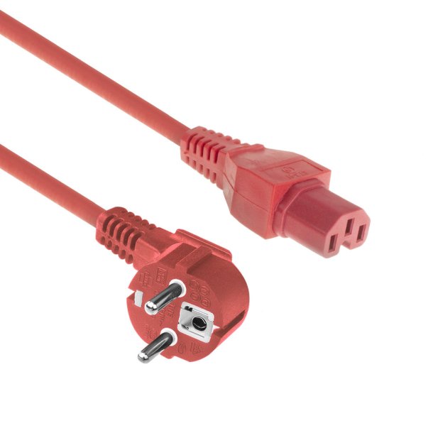 ACT Powercord mains connector CEE 7/7 male (angled) - C15 red 1.5 m