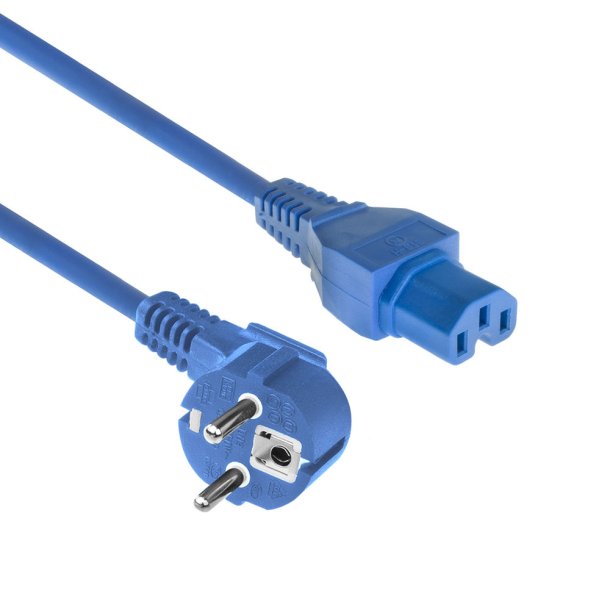 ACT Powercord mains connector CEE 7/7 male (angled) - C15 blue 1.5 m