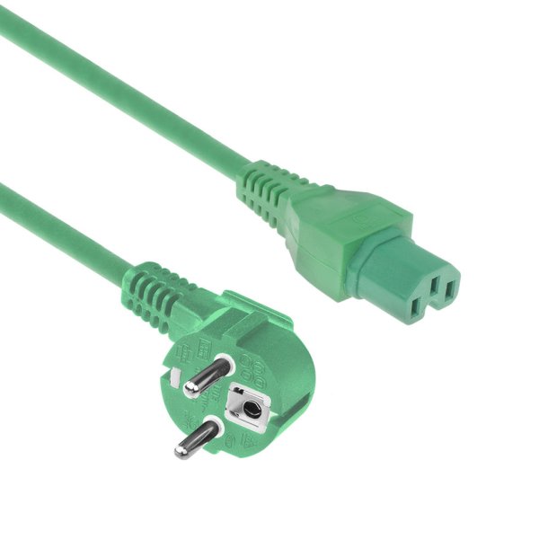 ACT Powercord mains connector CEE 7/7 male (angled) - C15 green 1.5 m