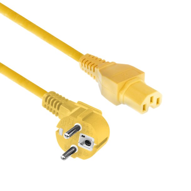 ACT Powercord mains connector CEE 7/7 male (angled) - C15 yellow 1.5 m