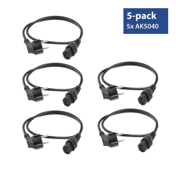 ACT Powercord CEE 7/7 male (angled) - C13 IEC Lock black 2 m, EL182S, 5-Pack