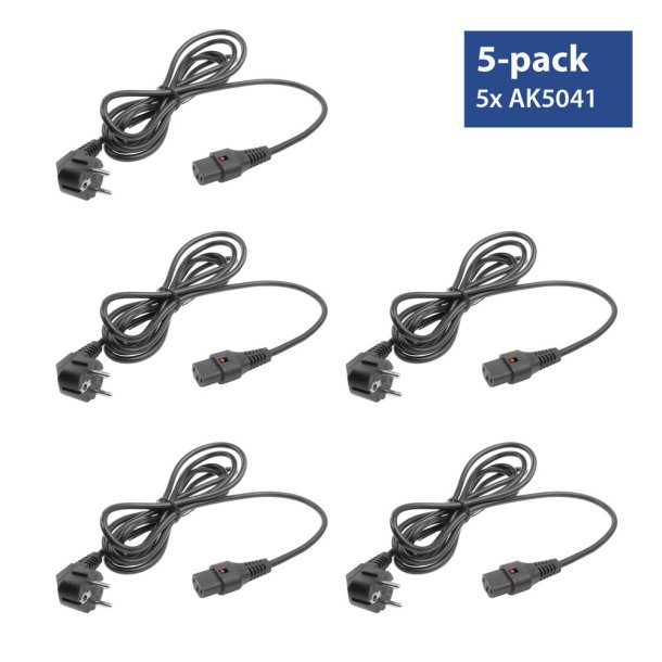 ACT Powercord CEE 7/7 male (angled) - C13 IEC Lock black 3 m, EL234S, 5-Pack