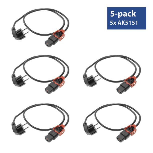 ACT Powercord CEE 7/7 male (angled) - C13 IEC Lock+ black 2 m, EL332S, 5-pack