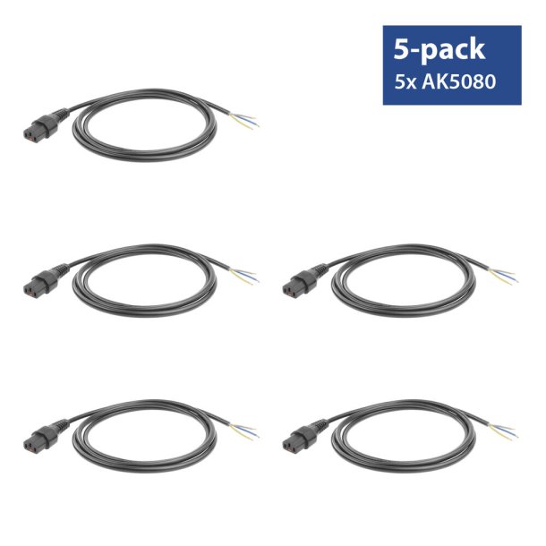 ACT Powercord C13 IEC Lock - open end black 2 m, PC1025, 5-Pack