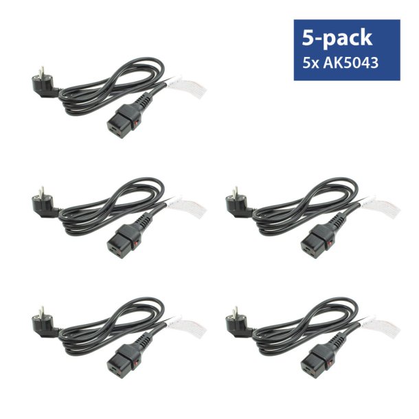 ACT Powercord CEE 7/7 male (angled) - C19 IEC Lock black 2 m, EL262S, 5-Pack