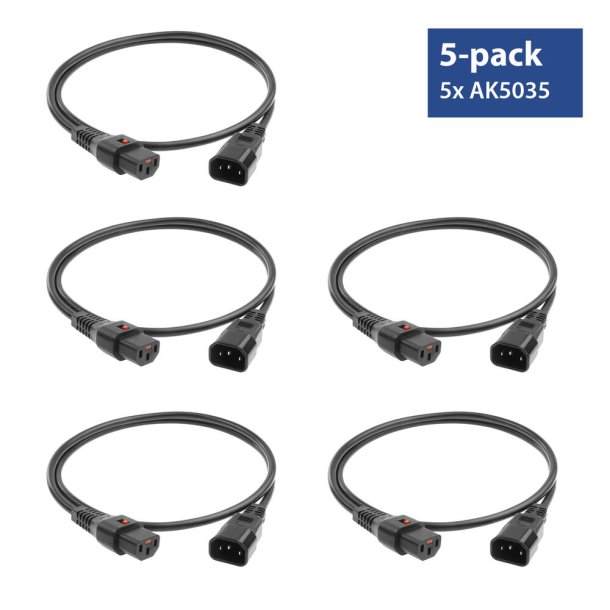 ACT Powercord C13 IEC Lock - C14 black 3 m, PC1022, 5-Pack