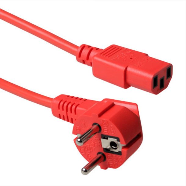 ACT Powercord mains connector CEE 7/7 male (angled) - C13 red 5 m