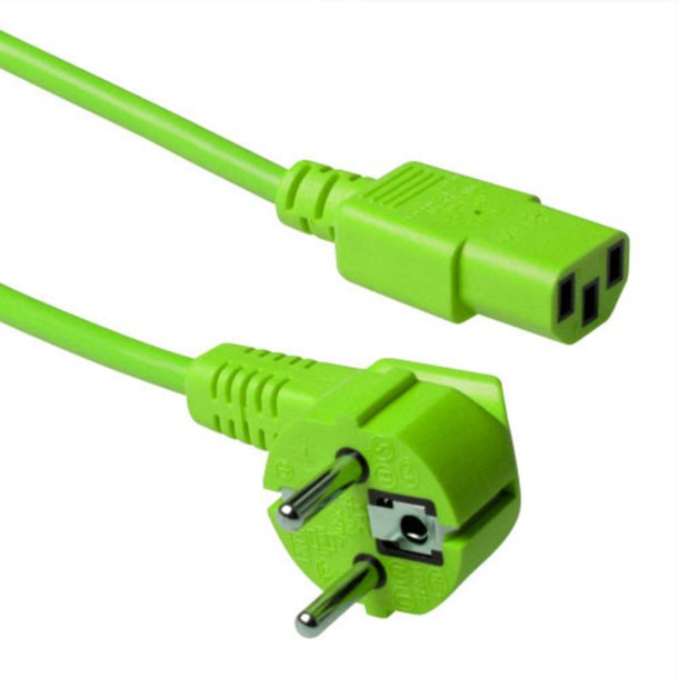 ACT Powercord mains connector CEE 7/7 male (angled) - C13 green 5 m