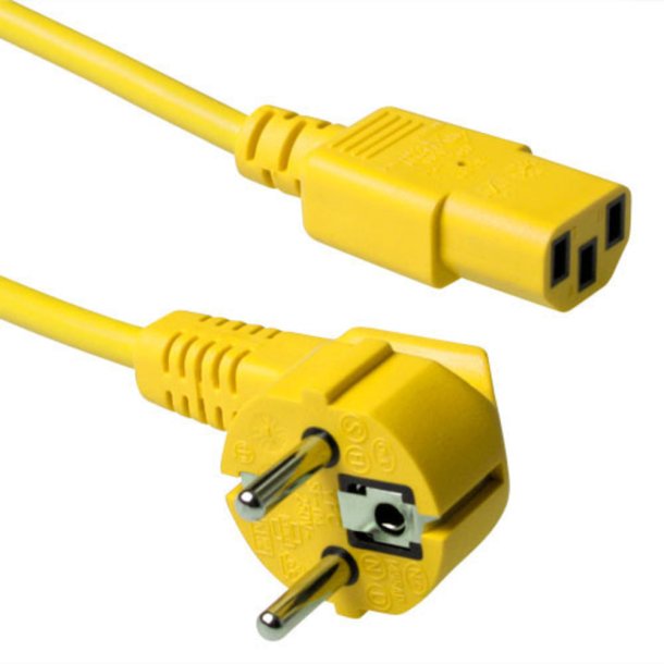 ACT Powercord mains connector CEE 7/7 male (angled) - C13 yellow 5 m