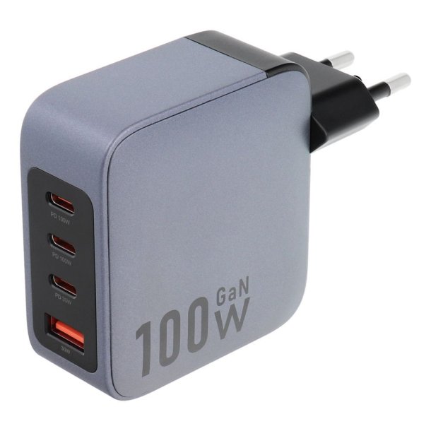 Forcell  GaN Charger - 3x USB C +1 x USB A sockets - 100W with PD and Quick Charge 4.0 function