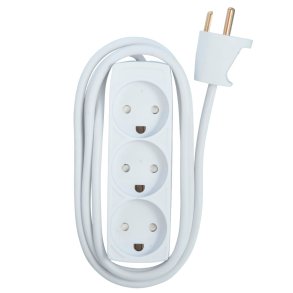 E-Line Stikdse 3-vejs med jord - 1,5 m - hvid - BULK