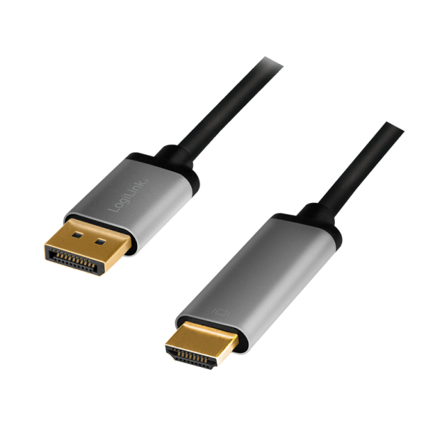 DisplayPort cable, DP/M to HDMI A/M, 4K/60 Hz, alu, black/grey, 2 m