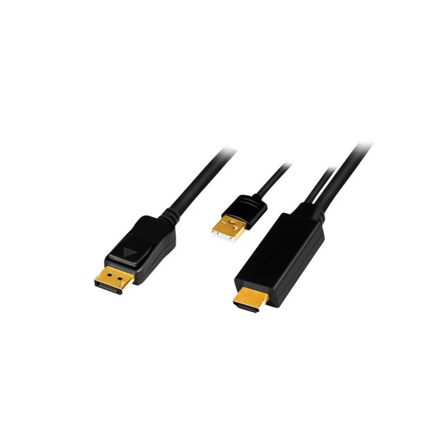 LogiLink HDMI Male + USB-A/M til Displayport Male, 4K/30 Hz, black, 1 m