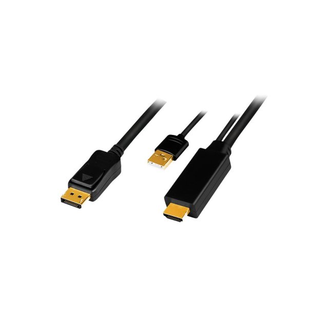 LogiLink HDMI Male + USB-A/M til Displayport Male, 4K/30 Hz, black, 2m