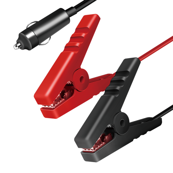 Power adapter cable, cigarette lighter/M to alligator clip, black/red, 2 m