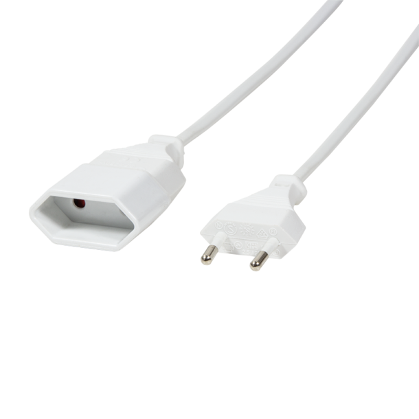 Power cable extension, CEE 7/16, white, 2 m