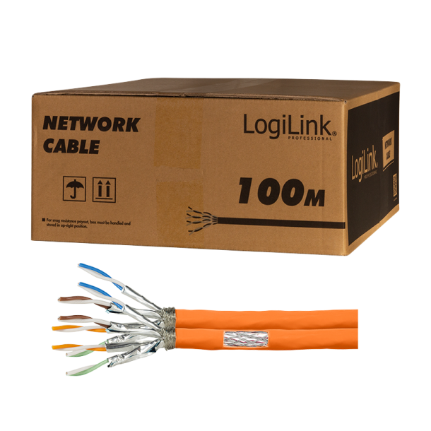 Duplex installation cable PrimeLine, Cat.7, S/FTP, orange, 100 m