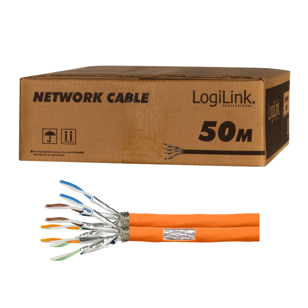 Duplex installation cable PrimeLine, Cat.7, S/FTP, orange, 50 m