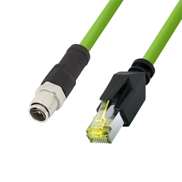 M12 CAT6A Industrial Patch Cable, PUR, M12 X-coded to RJ45, 5 m